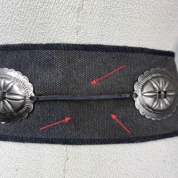 Unbranded Black Canvas Leather Wide Waist Belt Silver Concho Western Boho 29.5in - Picture 8 of 13
